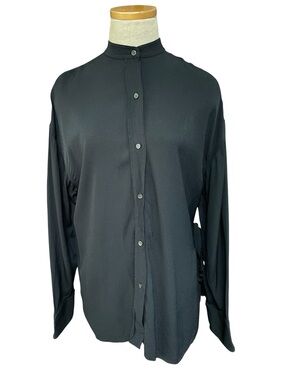 Helmut Lang Blouse Top Black Button Up Wrap Shirt Size Small